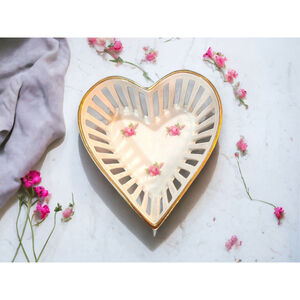 White Gold Heart Dish Schumann Arzberg Bavaria Germany Pierced Porcelain China